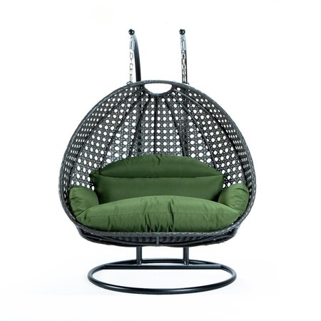 LEISUREMOD Charcoal Wicker Hanging 2 person Egg Swing Chair with Dark Green Cushions ESCCH-57DG